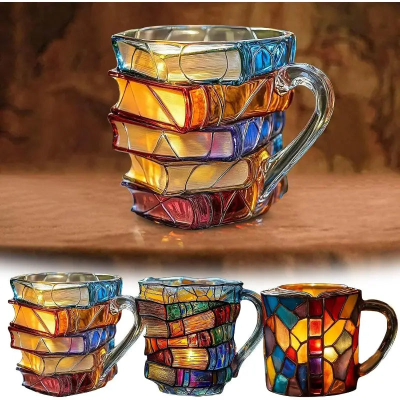 【Cumpărați unul și primiți unul gratuit】Ceașcă de cafea pictată 3D în formă de carte_4055854