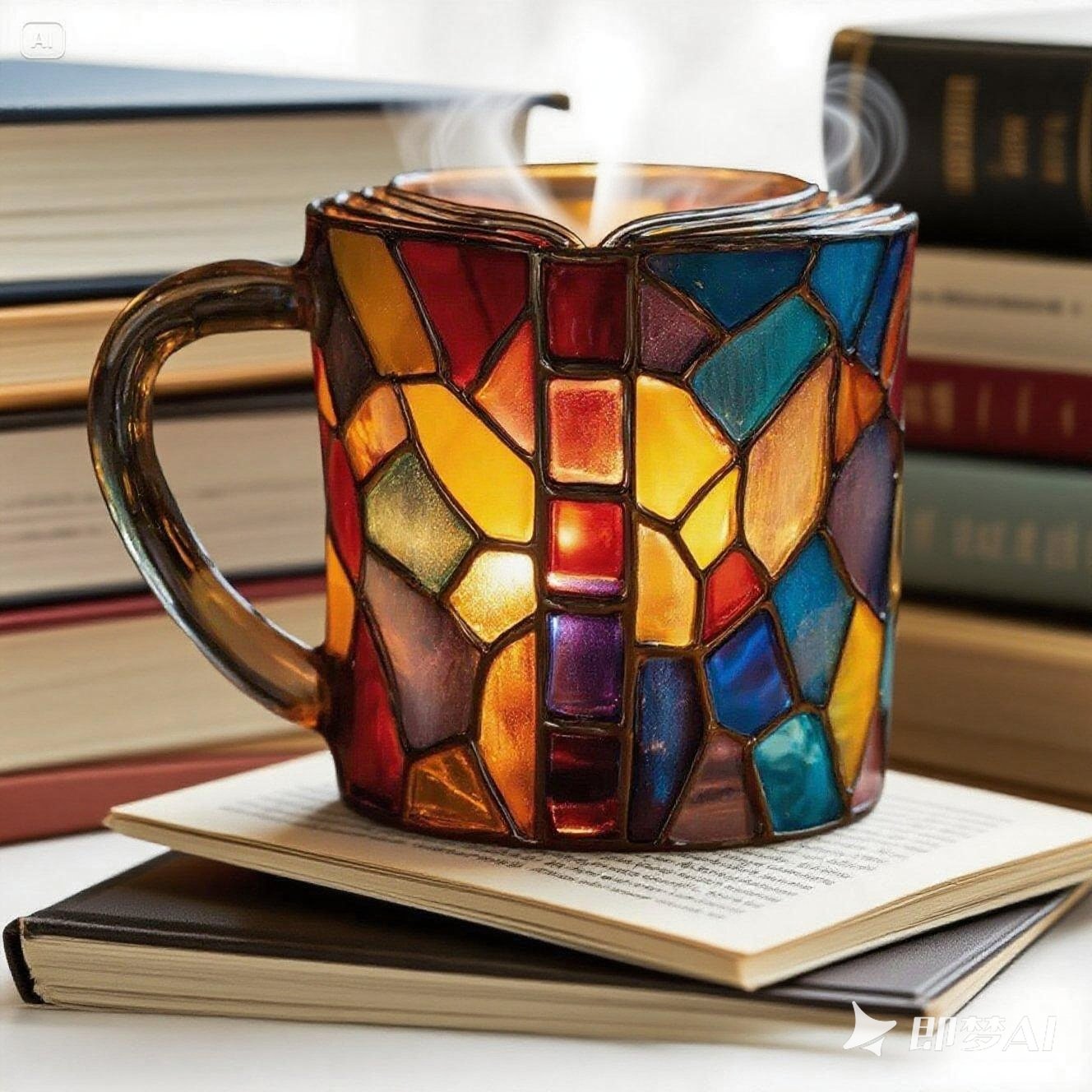 【Cumpărați unul și primiți unul gratuit】Ceașcă de cafea pictată 3D în formă de carte_4055854